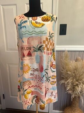 Paper Heart XL Coastal Grandma Artsy Fruit Print Shift Dress Linen Blend MCM